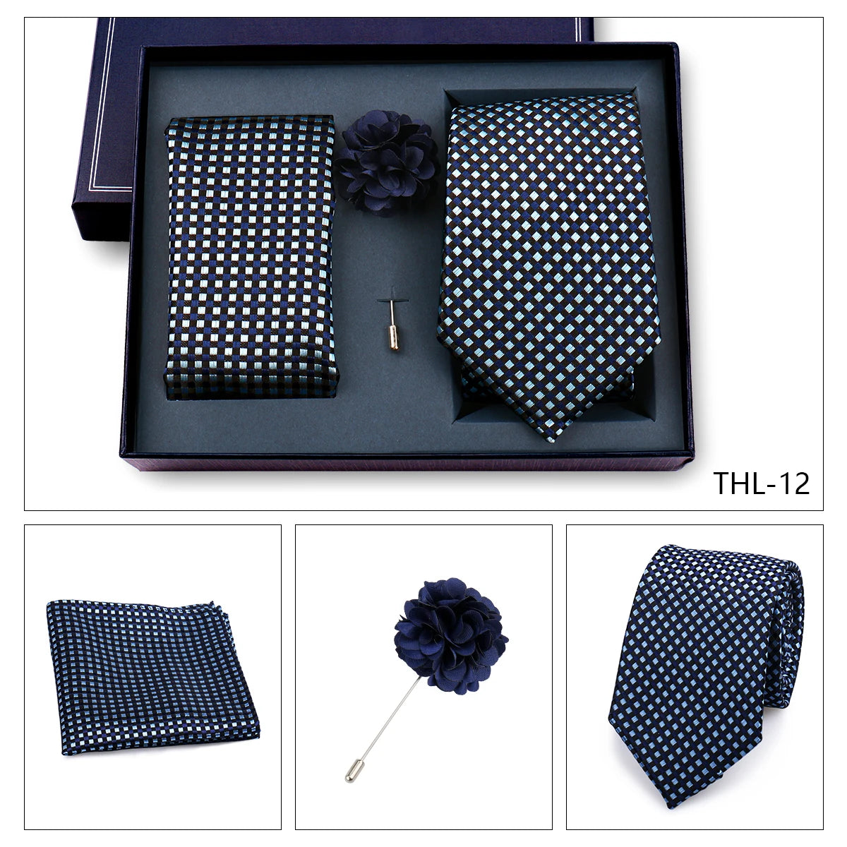 Elegant Ties For Men Classic Paisly Neck Tie Pocket Square Brooch Set With Gift Box Mens Business Wedding Suit Accessories