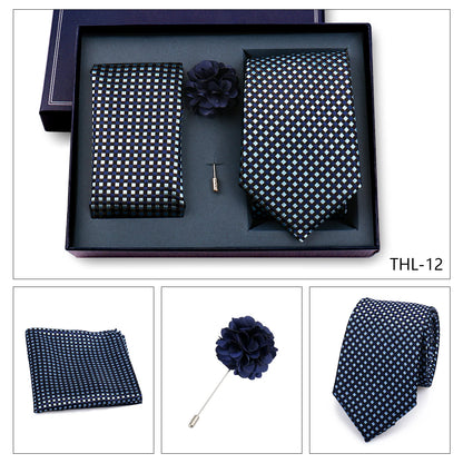Elegant Ties For Men Classic Paisly Neck Tie Pocket Square Brooch Set With Gift Box Mens Business Wedding Suit Accessories