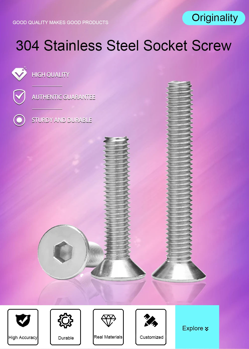 304 Stainless Steel DIN7991 Countersunk Head Hex Socket Screws Bolt Allen Thread Machine Metal Screws M2 M2.5 M3 M4 M5 M6 M8 M10