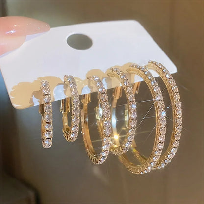 1-3 Pairs Set Sparkling Exaggerated Full Paved Rhinestones Round Circle Hoop Earrings for Women Simple Shiny Earring Jewelry