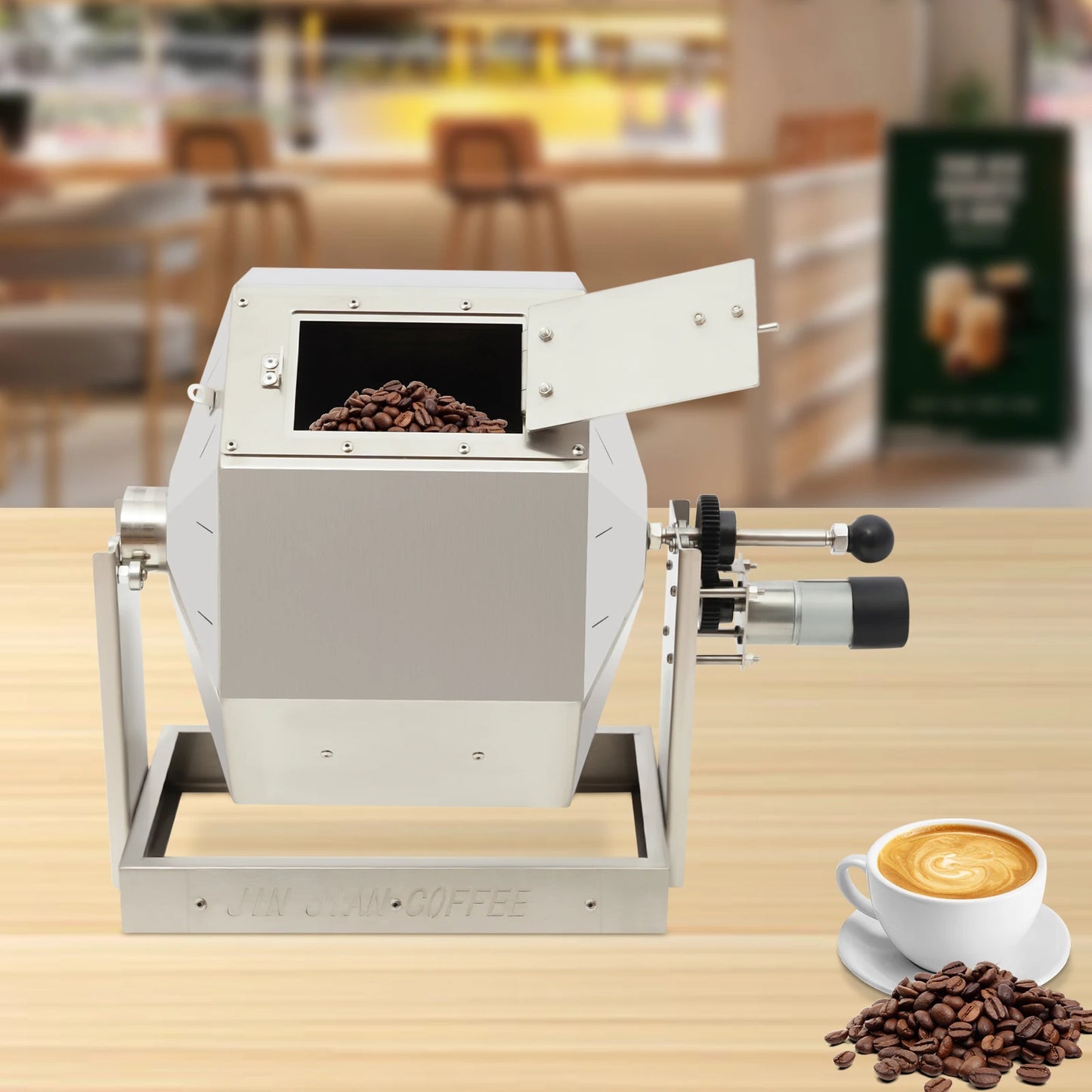 3.83gal Electric Coffee Bean Roaster with Speed Controller Gas Direct Fire Coffee Roaster Machine Stainless Steel Peanut Roaster
