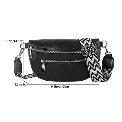 2024 Luxury Designer Women's Chest Bag PU Leather Wide Strap Shoulder Crossbody Bag Female Fashion Fanny Pack Banana Waist Bag