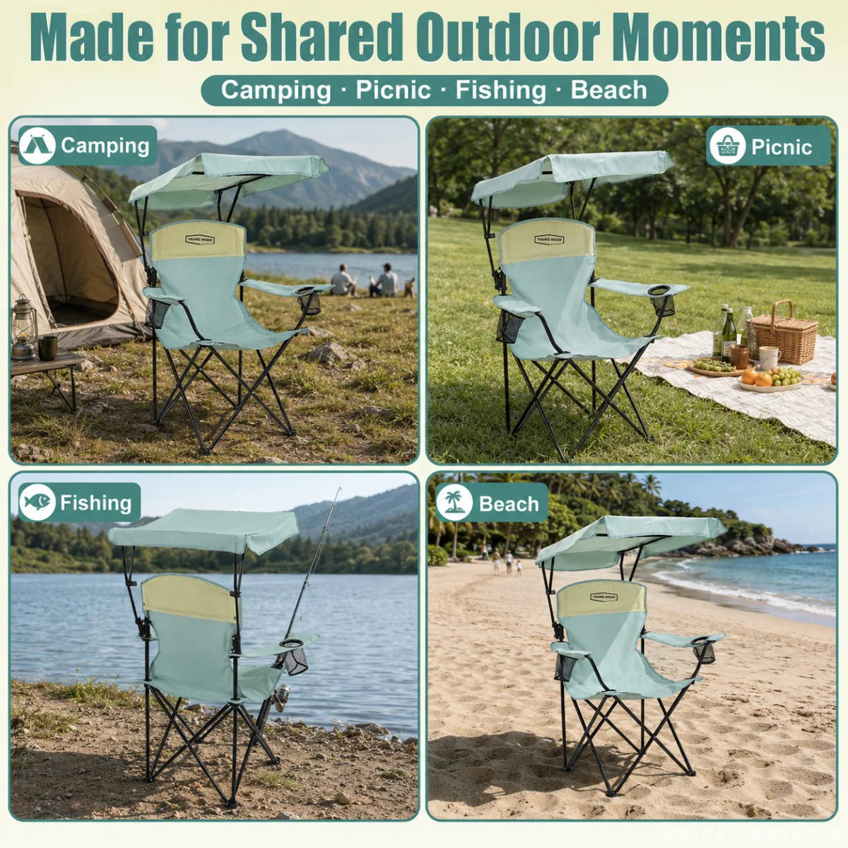 Camping Chair with Canopy, Beach Chair with Shade,Portable,Lightweight Oversized for All, Easy to Open and Close Without Install