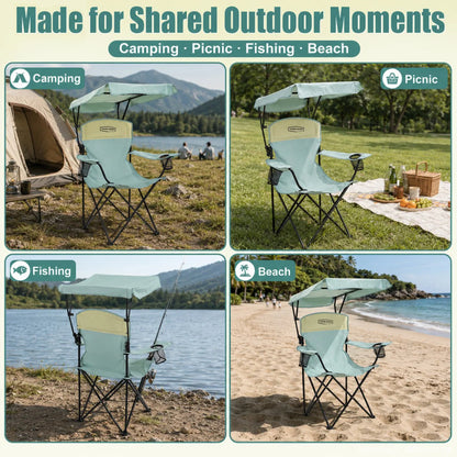 Camping Chair with Canopy, Beach Chair with Shade,Portable,Lightweight Oversized for All, Easy to Open and Close Without Install