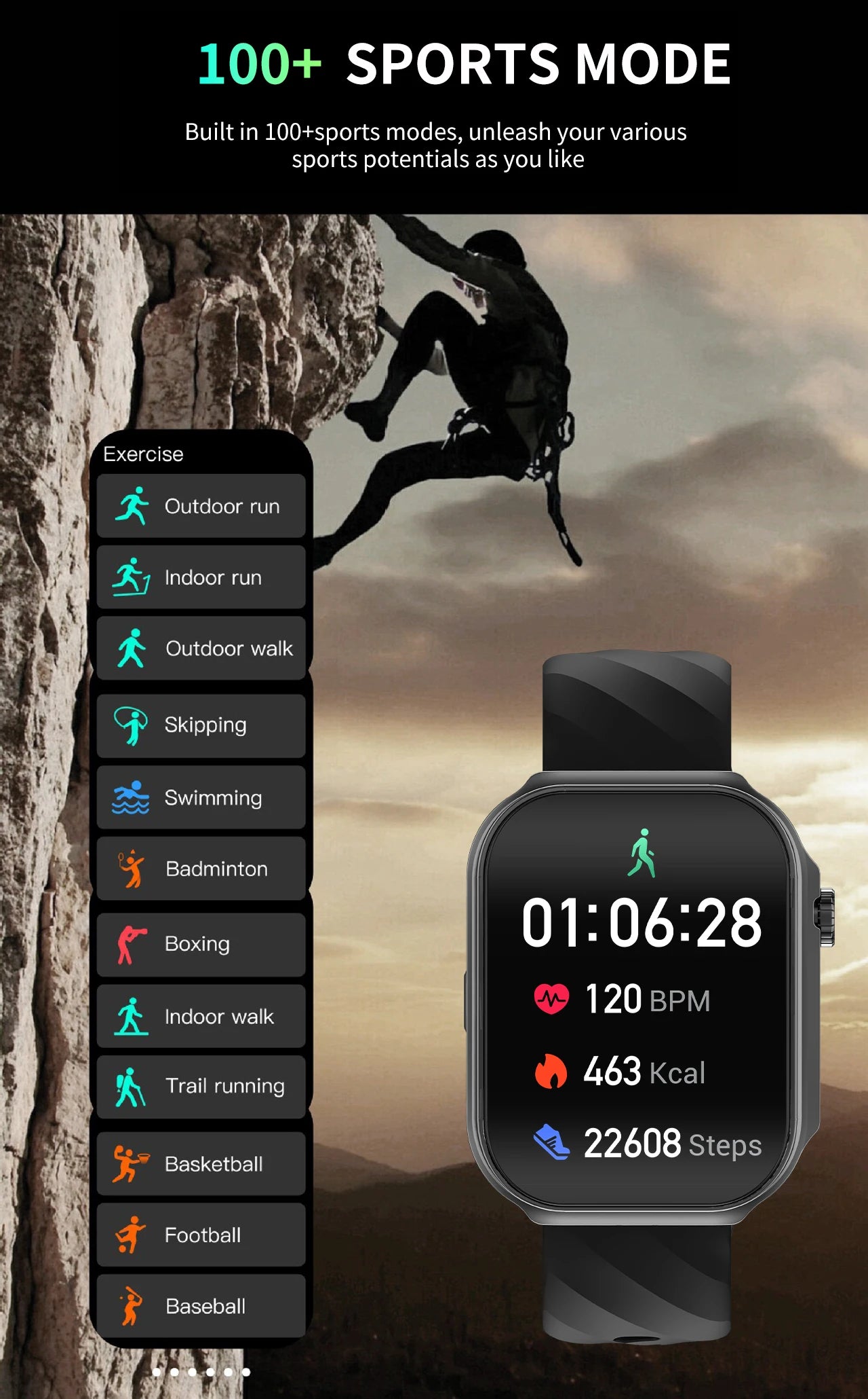 LIGE Nowy smartwatch z zakrzywionym ekranem 3D o przekątnej 2,2 cala z podświetleniem LED, termometrem, monitorem zdrowia, połączeniami BT i funkcjami sportowo-fitnessowymi