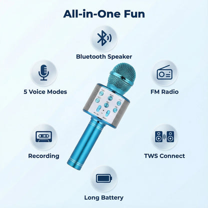 Portable Bluetooth Karaoke Microphone with 5 Voice Changer Reverb Adjustment Recording Function Microphone for Kids Gifts