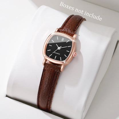 Fashion Minimalism Women Watches Small Square Dial Leather Strap Quartz Watch for Girls Clock（Without Box）