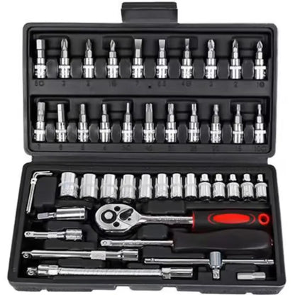 46Pcs Auto Repair Combination Ratchet Wrench Toolbox Family Tools Auto Maintenance Vehicle-mounted Socket Repair Set Tools