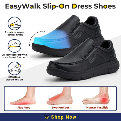 Fitville Men'S Slip-On Shoes Wide Width Leather Casual Shoes Lightweight For Swollen Feet With Arch Support Pain Relief