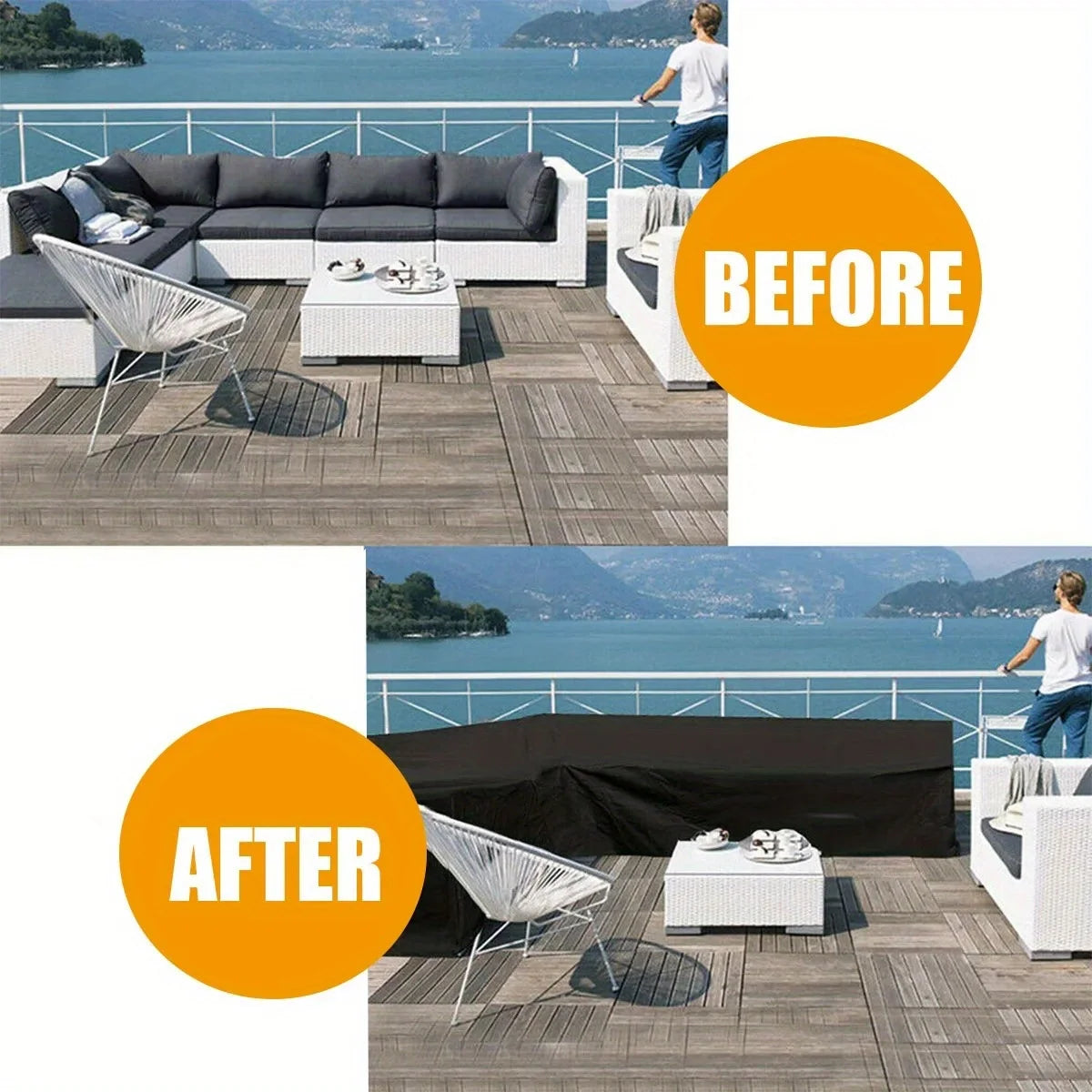 L-Shaped Outdoor Sofa Cover, Windproof and UV-Resistant Polyester Outdoor Furniture Cover, Outdoor Furniture Cover