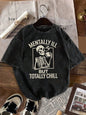 Unisex 100% Cotton Washed T-shirt  "Mentally Ill But Totally Chill" Skull Graphic T Shirt Vintage Washed Casual Skull Print Tee