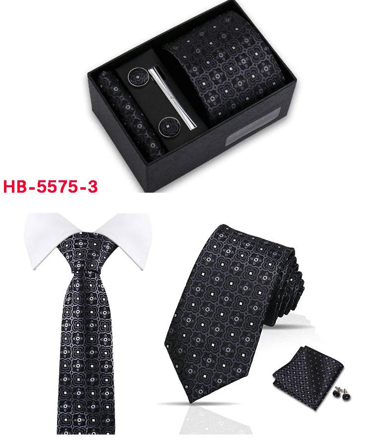 Classic Mens Tie Set Paisley Hanky Cufflinks In Gift Box Jacquard Woven Neckties Set For Men Formal Wedding Fashion Accessories