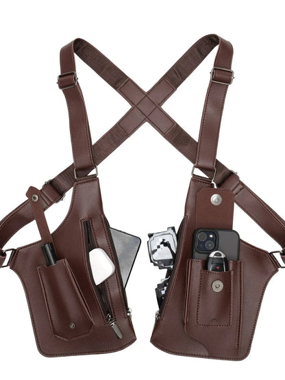 HOMEFISH Double Shoulder Strap Tactical Fishing Bag Waterproof PU Multi-Pocket Outdoor Anti-Theft Crossbody Bag Multi-Purpose