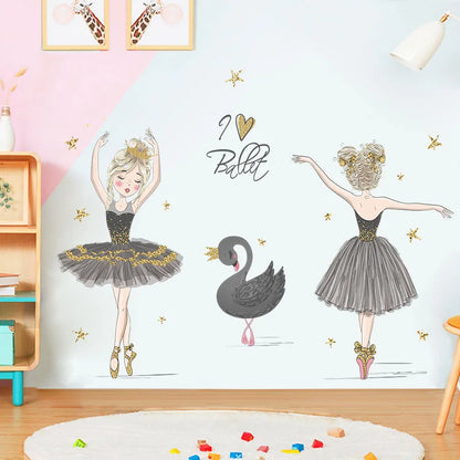 Ballet Girl Vinyl Child Wall Stickers For Baby Kids Room Decoration Adhesive Wallpaper Bedroom Accessories Room Decor Wall Art