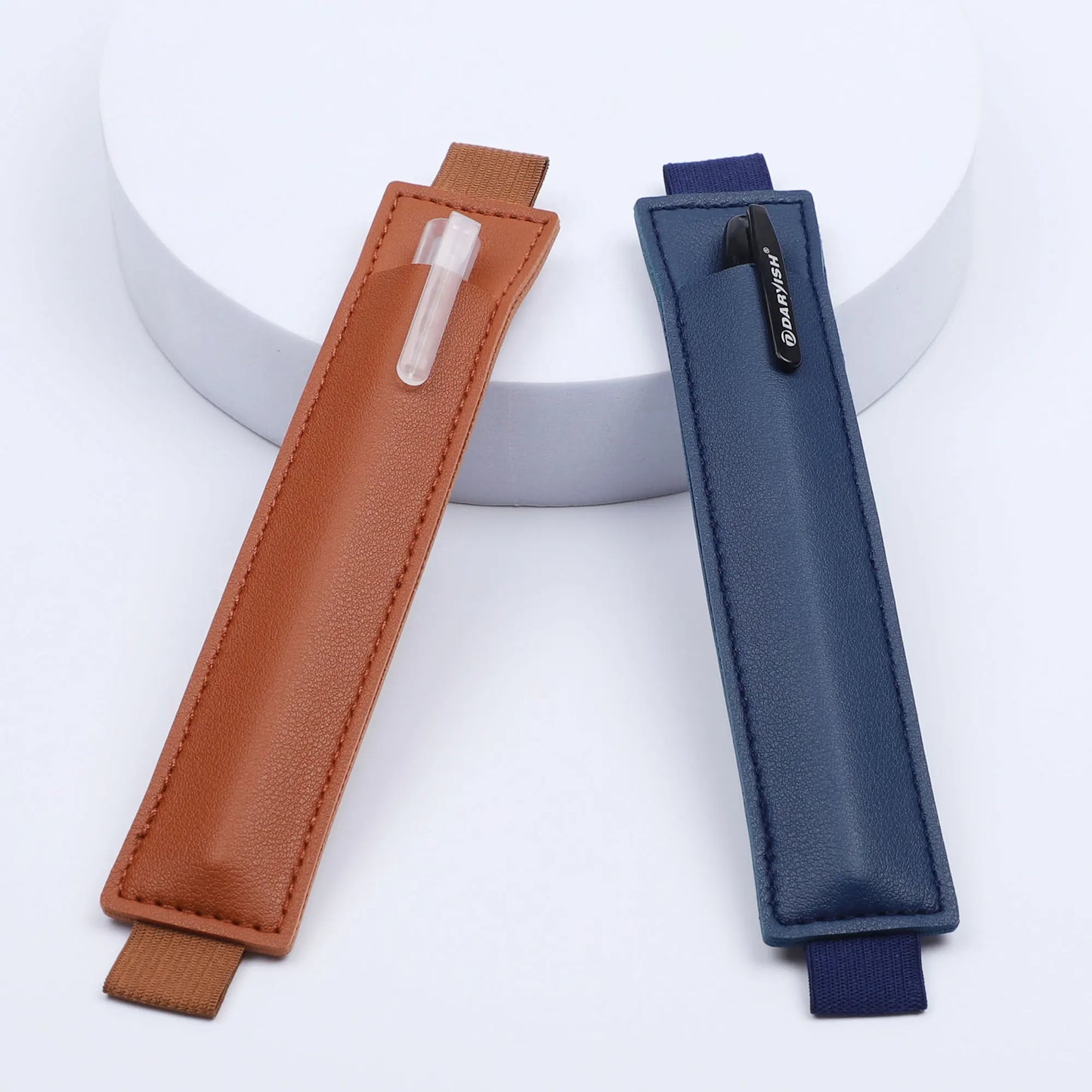 Pu Leather Pen Bag Elastic Buckle Book Notebook Fashion School Pen Case for Office Meeting Easy Carry Office Student Stationery