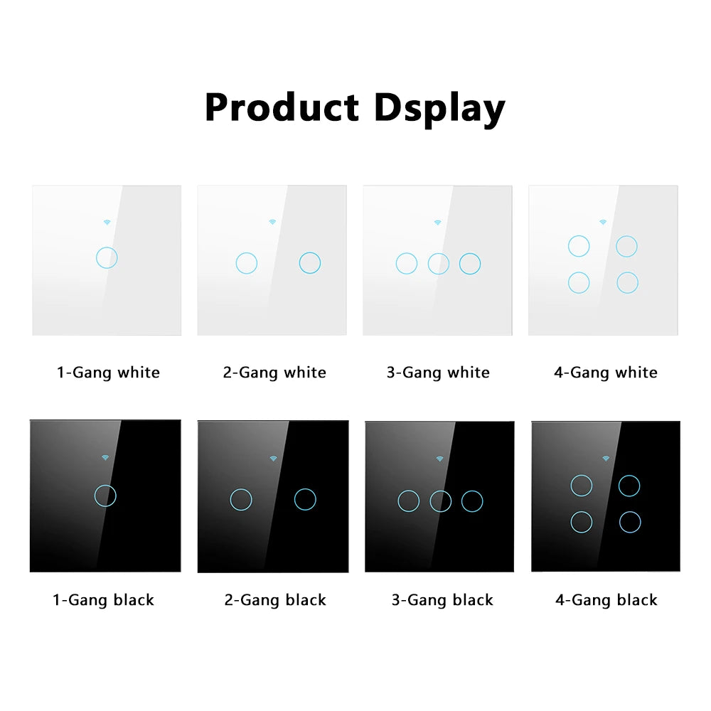 Tuya Smart Wifi Light Switch No Neutral Wire Touch Panel EU 1/2/3 Gang Wall Switch Wireless Control Voice Control Alexa Google