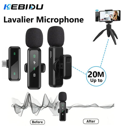 KEBIDU Wireless Lavalier Microphone Portable Audio Video Recording Noise Cancelling Professional Microphone for Live Broadcast
