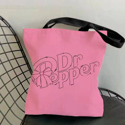 Classic Red Drink D-Dr P-PePper Storage Bags Canvas Double-Sided Print Fashion Shoulder Tote Shopping Bag Gift Eco Handbags