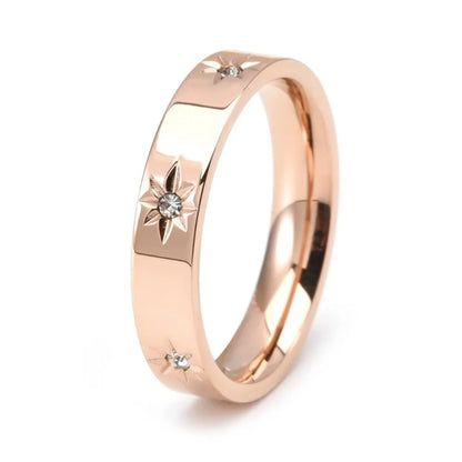 Kolmnsta New 4mm Sunflower Titanium Steel Ring For Women Gold Plated Cubic Zircon Engagement Wedding Rings Couple Jewelry Gifts
