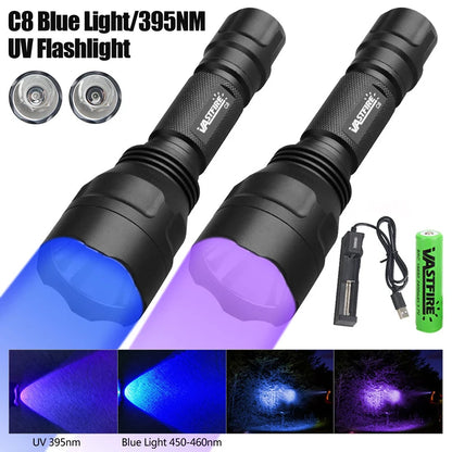 Blue/395nm UV Flashlight Ultraviolet Nail Lamp Torch Curing Cat Tinea Pet Urine Stain Marker Leakage Ore Money Scorpion Light
