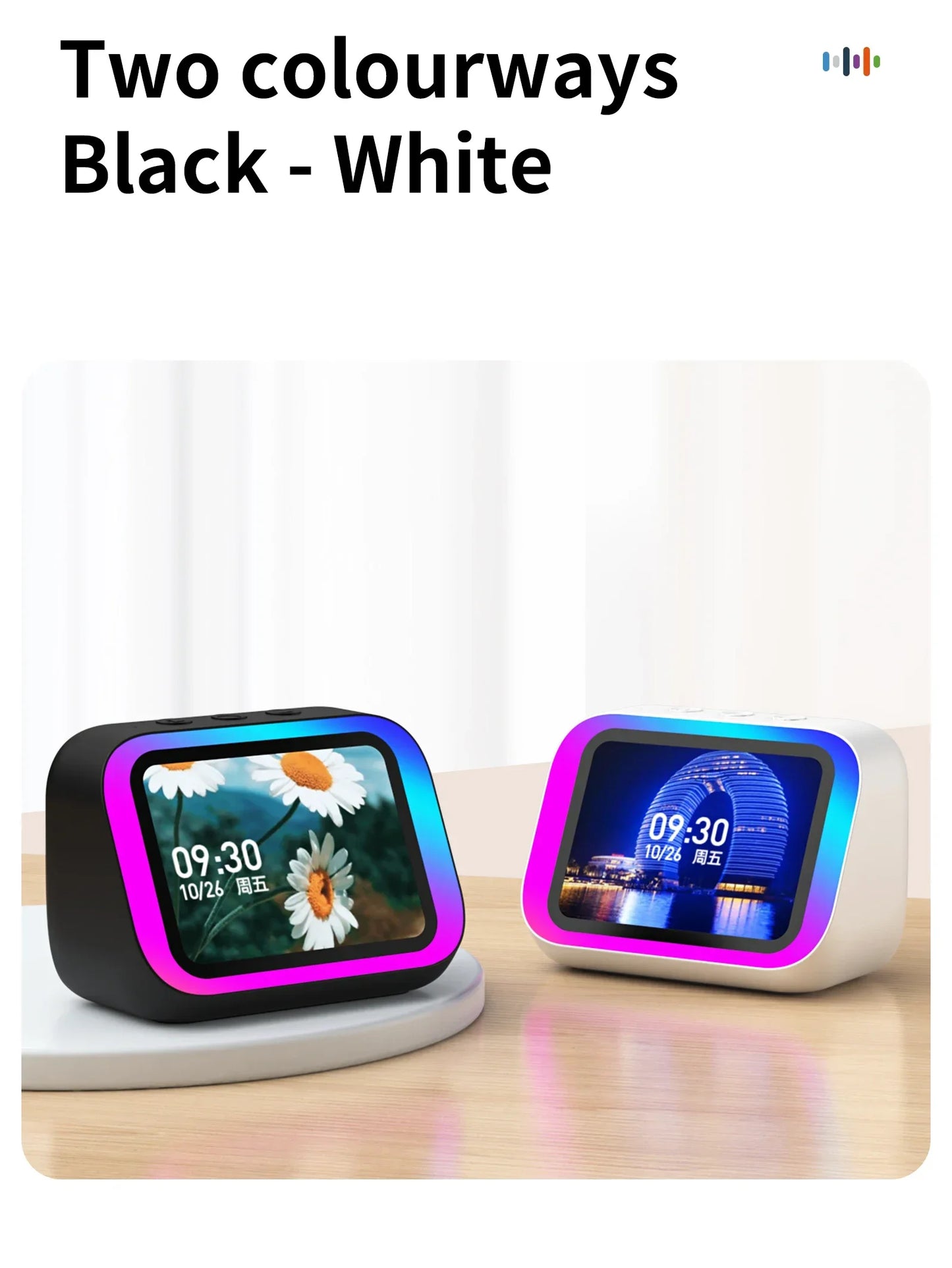 AI Smart Bluetooth 5.4 Speaker HD Touch Screen Display Electronic Album Alarm Clock Hi-fi Stereo Sound Voice Speaking Assistant