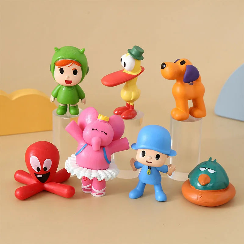 / 7Pcs/Set Kawaii Pocoyo Animal Toy Bird Duck Elephant Doll Toy Model Scene Ornaments Anime Cartoon Cute Pvc Figures Toys