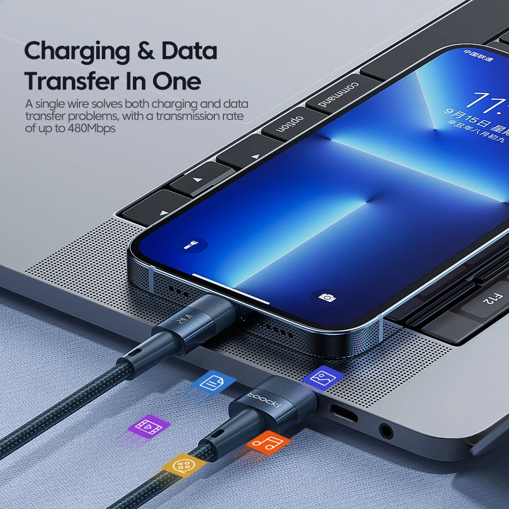 Toocki USB Cable For iPhone 14 13 12 Pro Max X XS XR 8 7 Plus iPad Fast Charging Charger Aluminum iP Cable For iPhone Data Cord