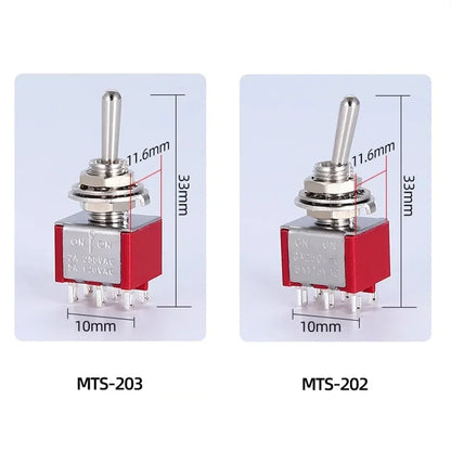 10pcs 6mm Miniature Switches Toggle Switch Single Pole Double Throw Mini Waterproof Cap Micro Switch ON-OFF-ON 6A