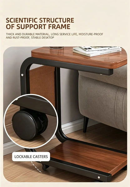 Movable small edge table with antique style for home use, wheeled living room, bedroom, storage rack, small cart, coffee table