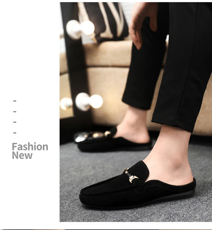 Fashion Red Men's Half Shoes Summer Lightweight Casual Shoes For Men Flat Slippers Comfortable Soft Slip-on Shoes Man Loafers