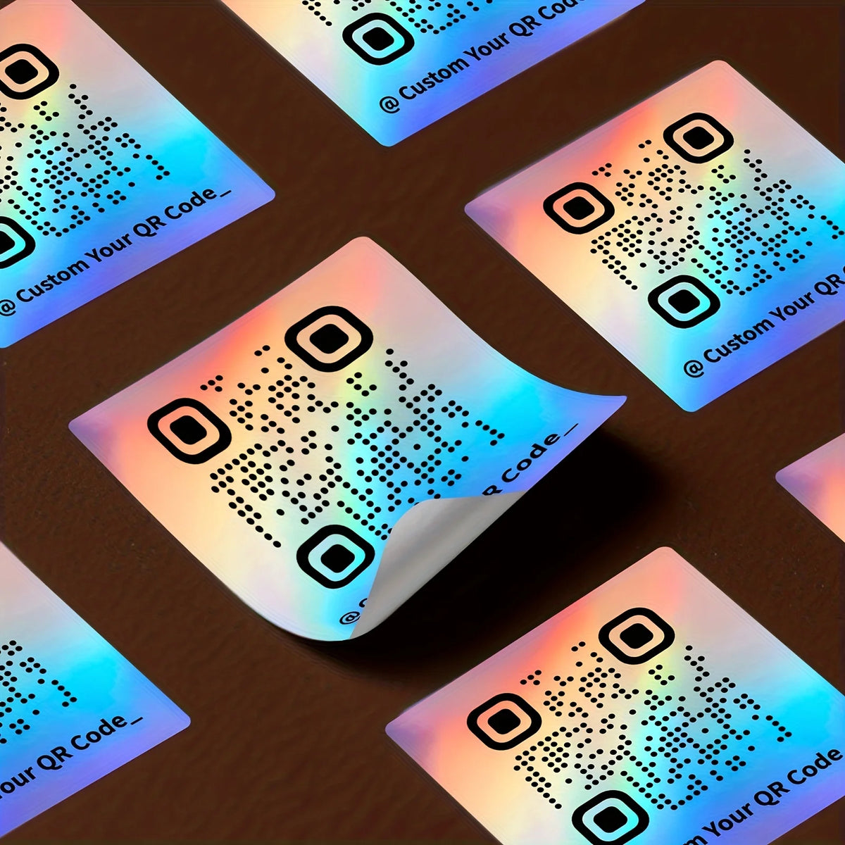 50PCS Personalized 2inch Square Holographic Vinyl QR Code Sticker for Instagram Social Media Metallic Labels for Online Presence