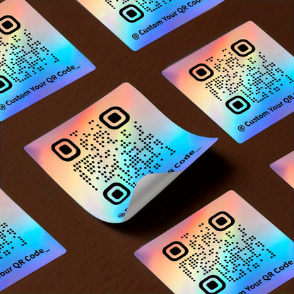 50PCS Personalized 2inch Square Holographic Vinyl QR Code Sticker for Instagram Social Media Metallic Labels for Online Presence