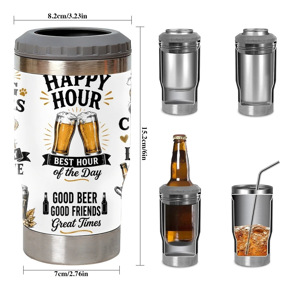 Funny Beer Quotes Vacuum Flasks 4-in-1 Stainless Steel Can Cooler Insulated Beer Soda Coffee Holder Dual Lids Fits 12oz