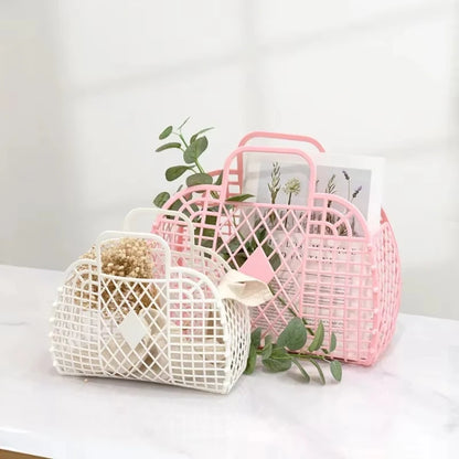 Summer Jelly Bag Portable Vegetable Basket Hollow Jelly Bag Girl Large Capacity Holiday Handbag Jelly Beach Tote Bags Organizer