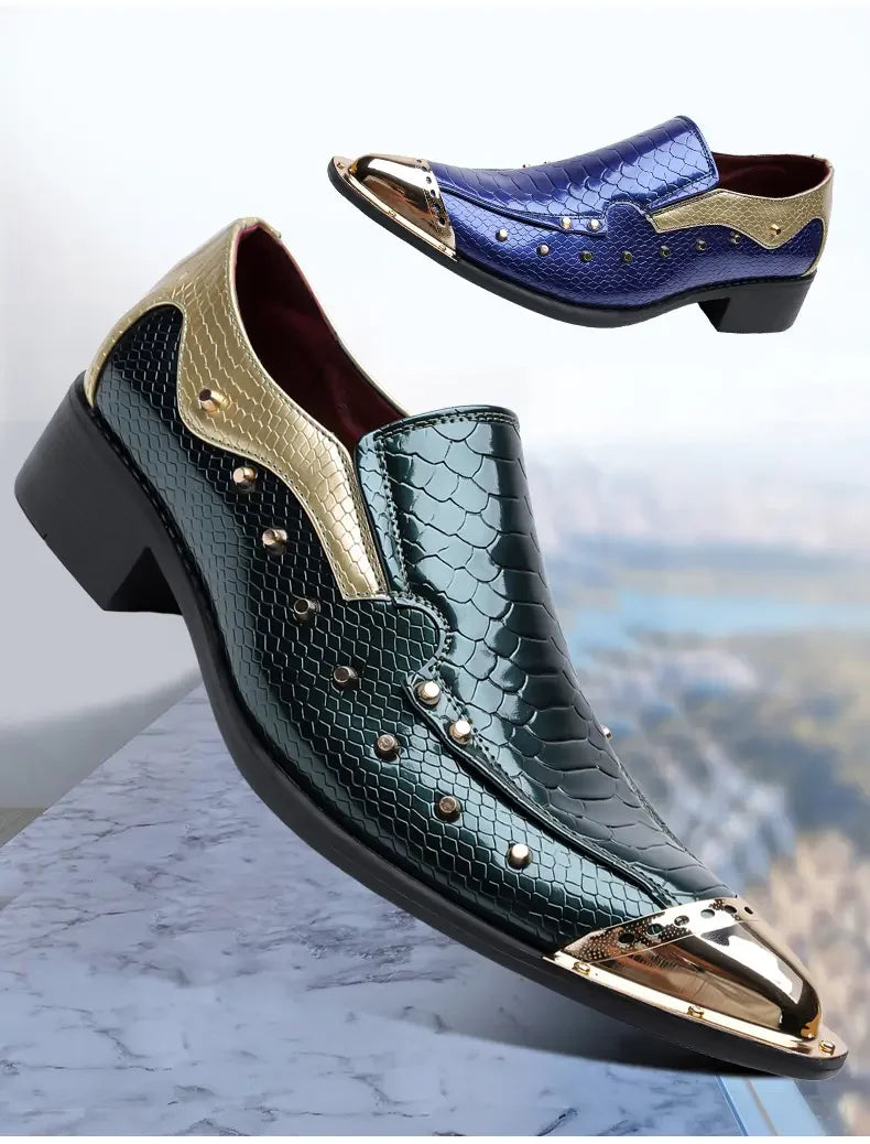 Handmade Red Men's Crocodile Leather Shoes Metal Pointy Toe Business Dress Suit Men Shoe Oxfords Flats Zapatos De Hombre