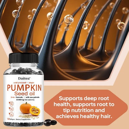 Pumpkin Seed Oil + Saw Palmetto Extract, Supports Prostate and Urinary System Health, Hair Care, Anti-Hair Loss, Men's Health