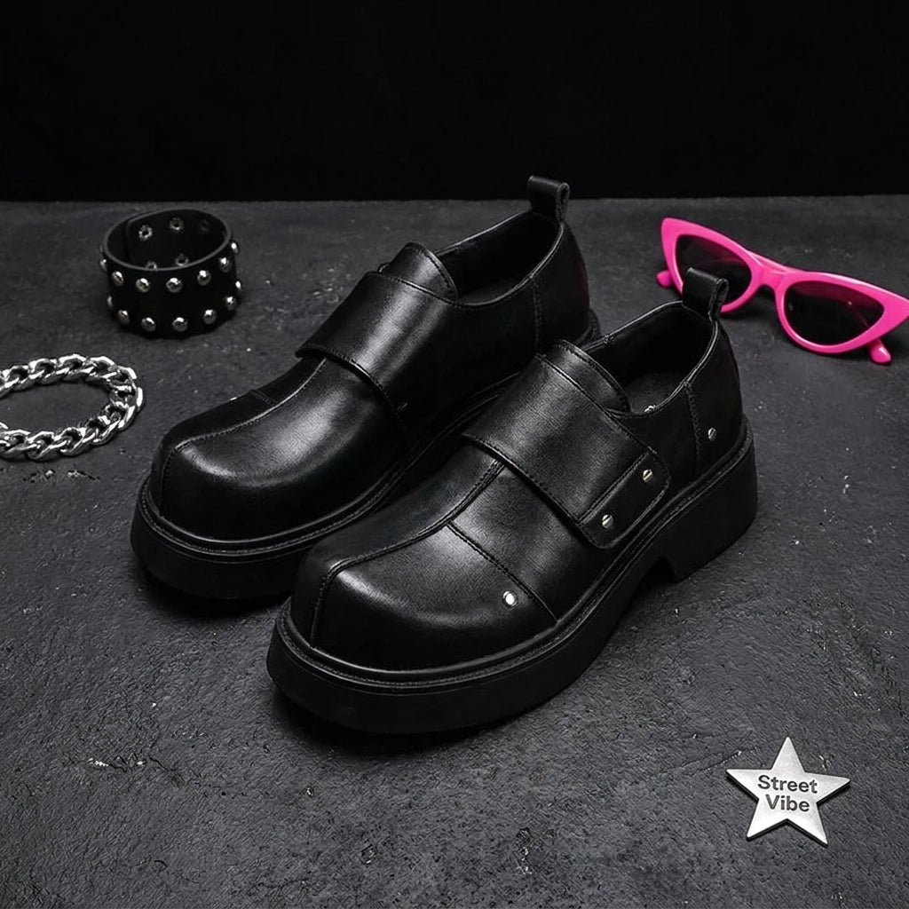 Chic Luxury Punk Men Monk Strap Dress Shoes Designer Leather High-Heel Platforms Commuter Loafers Party Prom Club Stage Footwear