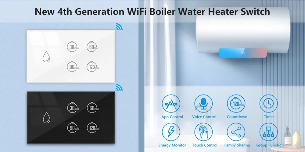 LoraTap WiFi Boiler Water Heater EU US IL Switch Tuya Smart Life App Remote Control Energy Monitoring Voice Google Home Alexa
