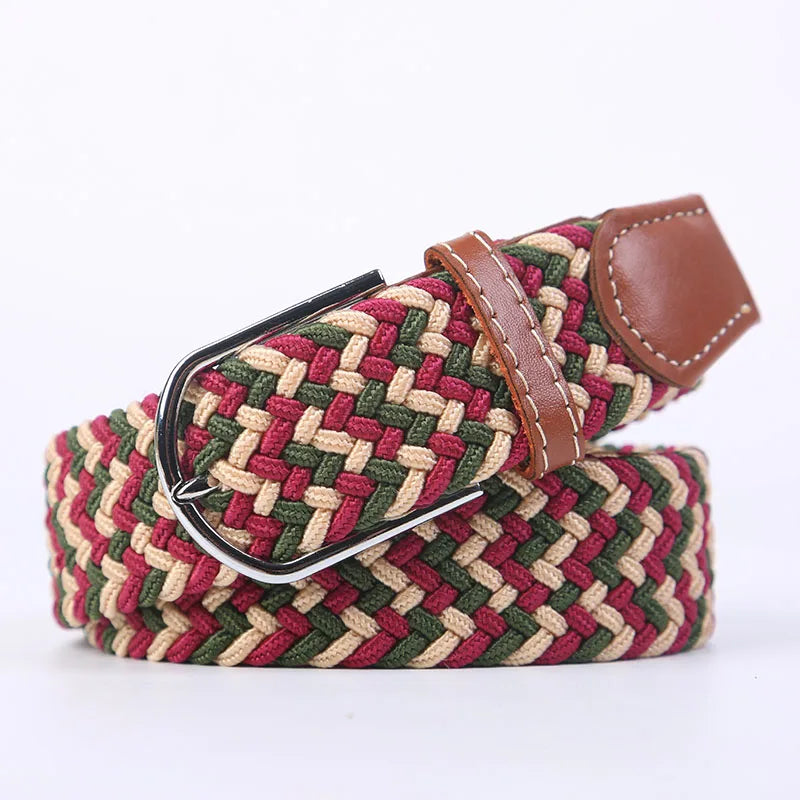 Unisex Elastic Fabric Woven Casual Women Belt Pin Buckle Expandable Braided Stretch Canvas Stylish Leisure Belts for Men