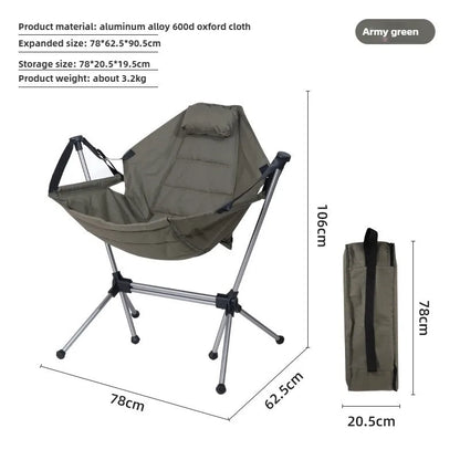 thicken Outdoor folding aluminum alloy rocking chair, camping leisure, portable adult swing chair, backrest chair with pillow