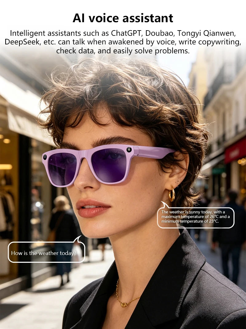 Lenovo Upgrade Smart AI Glasses 1600W HD 8K Shooting Camera Photo Video Voice Call Translation Bluetooth AI Motorcycle Glasses
