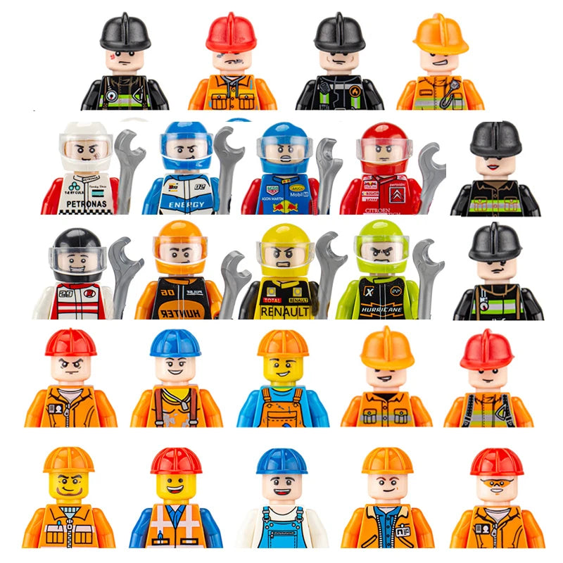 City character building block figure set, little block people, block accessories, engineer, doctor, firefighter, kids' toy