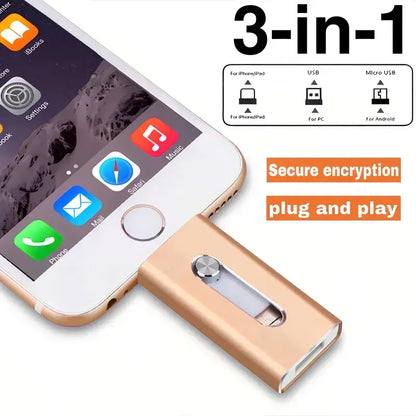 4-in-1 USB 3.0 External Flash Drive for iPhone & Type-C & Android & PC, Easy Backup and File Transfer, Photo Stick Memory Stick