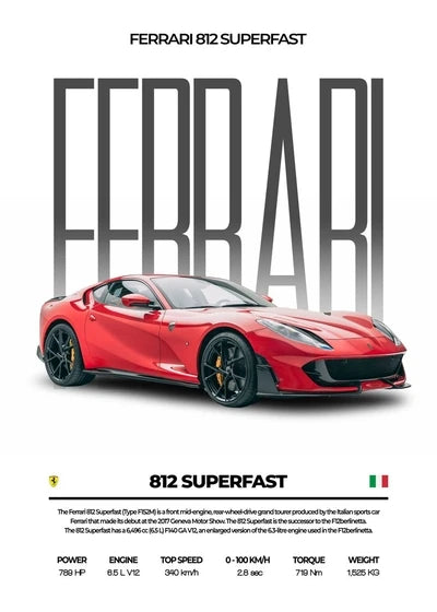 Classic Red Performance Sports Car Wall Art M3 F40 812 FS90 Luxury Car HD Canvas Print Poster Home Living Room Bedroom No Frame