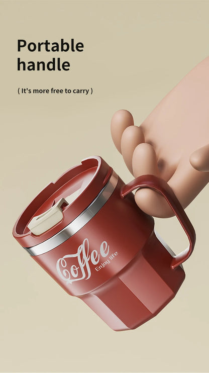 WORTHBUY Coffee Mug With Lid&Handle 304 Stainless Steel Tea Milk Coffee Cup Double Wall Insulated Anti Scalding Drinking Cup