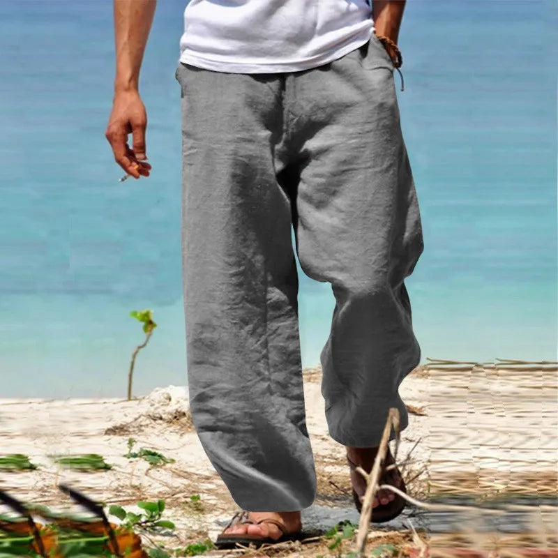 2024 Spring/Summer New Men's Cotton Pants Summer Fashion Casual Solid Color Loose Plus Size S-5XL Jogger Trousers
