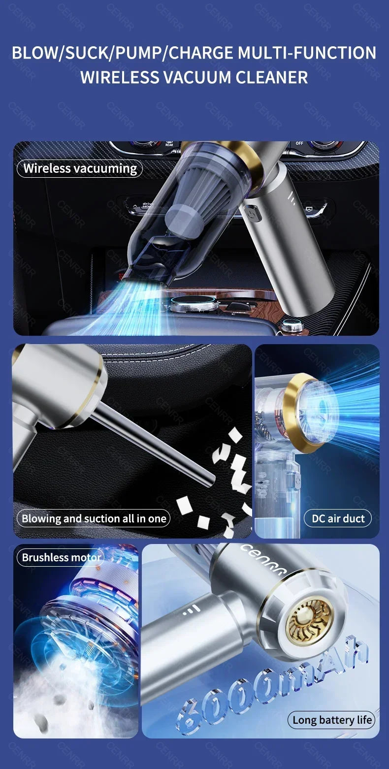 CENRR 360000PA Car Vacuum Cleaner Strong Suction Cordless Wireless Cleaner Portable  HandHeld Vacuum Cleaner Cleaning Machine