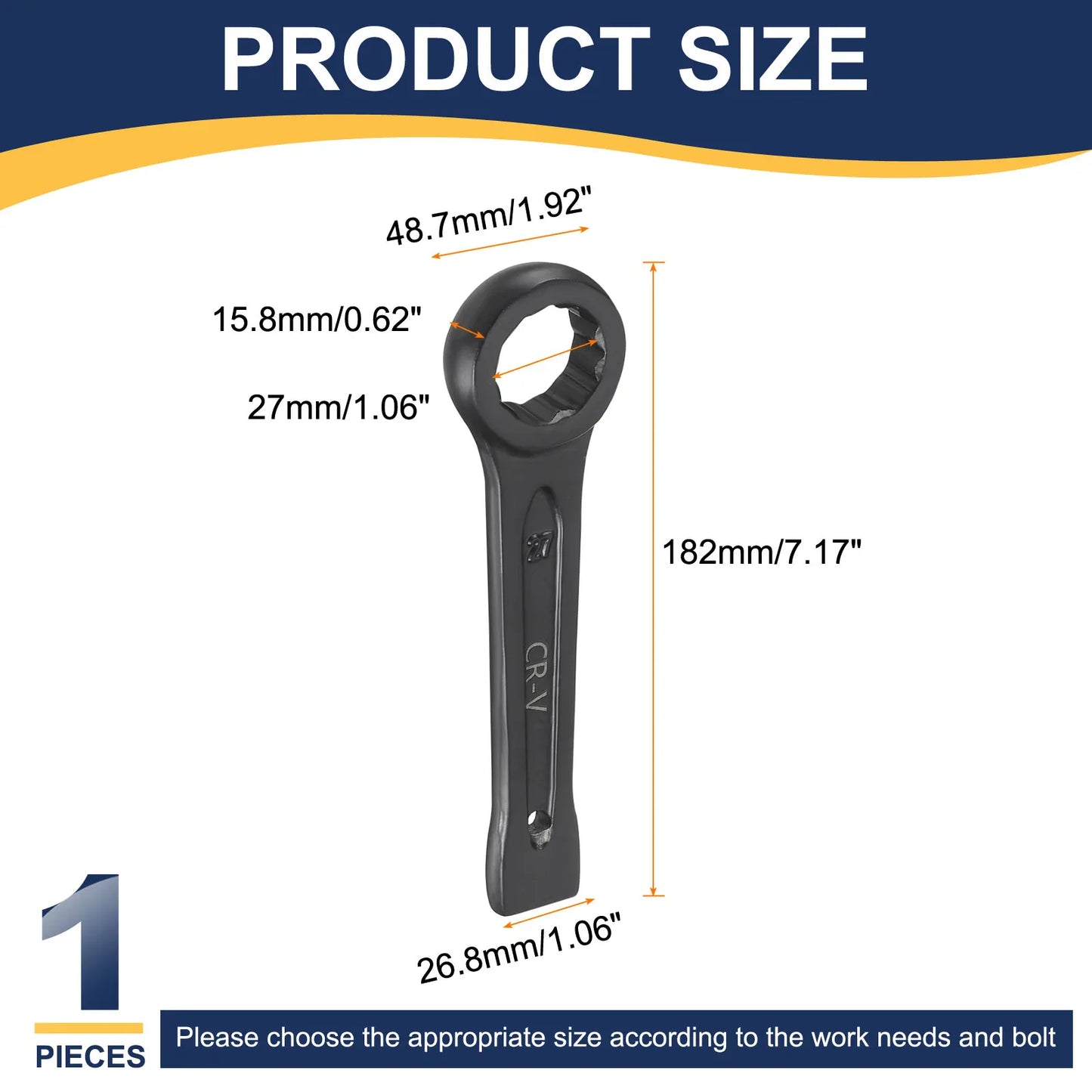Uxcell Box End Striking Ring Wrench 17mm-48mm Metric CR-V Steel 12-Point Flat Strike Wrench Baking Paint Single Head Spanner