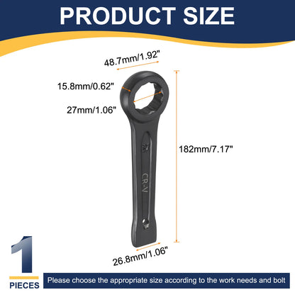 Uxcell Box End Striking Ring Wrench 17mm-48mm Metric CR-V Steel 12-Point Flat Strike Wrench Baking Paint Single Head Spanner