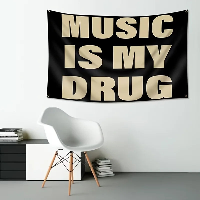 VIKAMA Music Is My Drug Personality Quotation Tapestry Music Lover Bedroom Music Studio Hanging Cloth Home Decoration